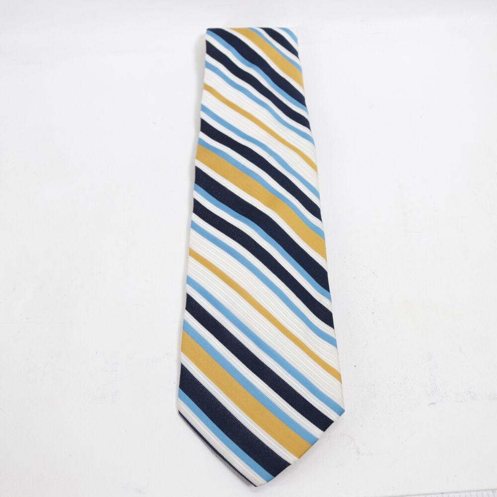 Vintage Grenada Tie Mens 54 in Blue Gold White Diagonal Striped Polyester Wide